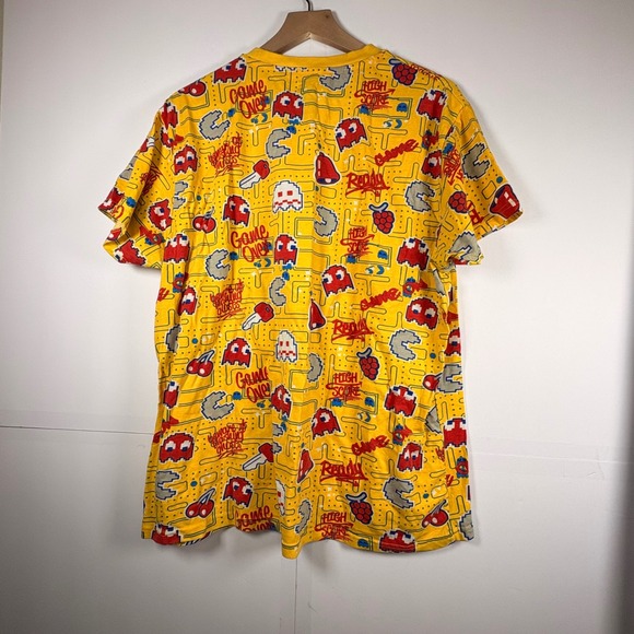 Pac-Man Pattern Men's T-Shirt‎ Yellow Red Video Game Arcade Cartoon Sz 2XL - Picture 2 of 7